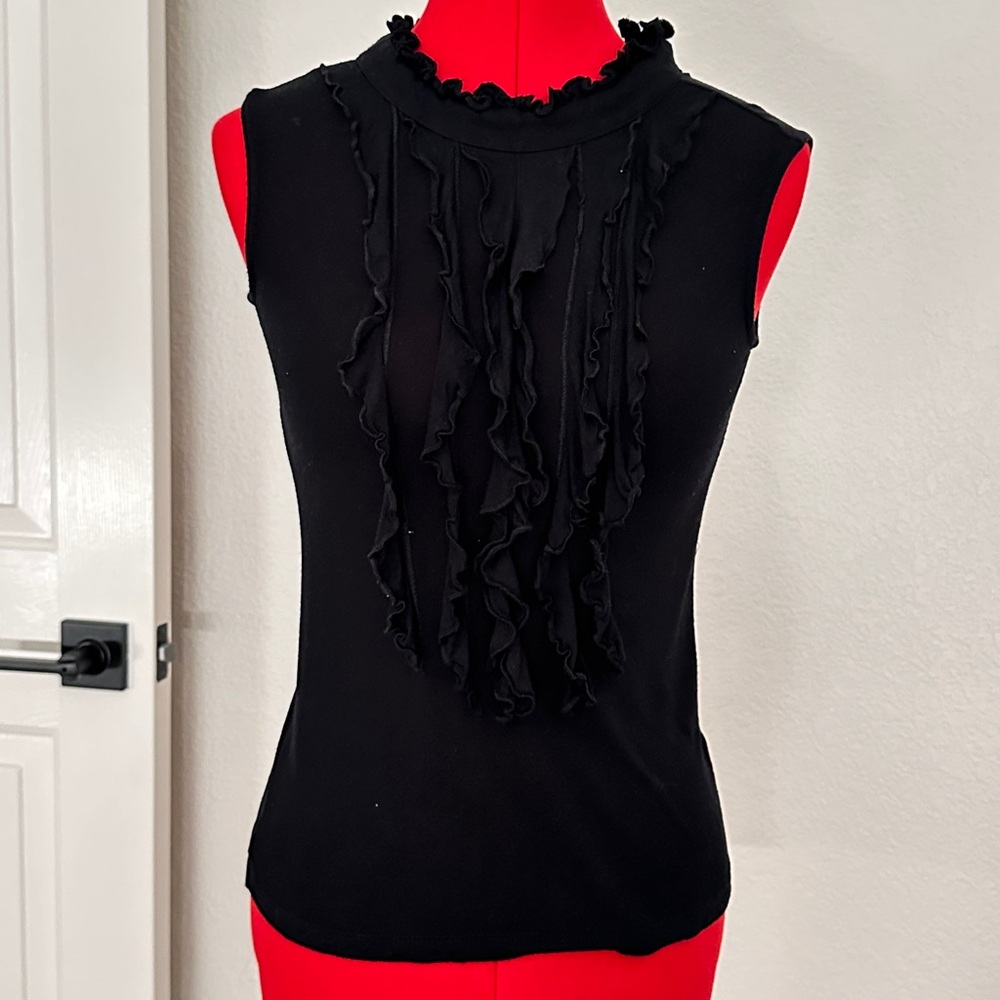 Topshop Black Sleeveless Ruffle Blouse size USA 2